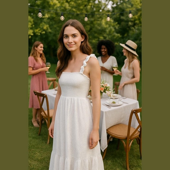 REVOLVE Bobi USA White Lace Smocked Maxi Dress Size M - Picture 1 of 8